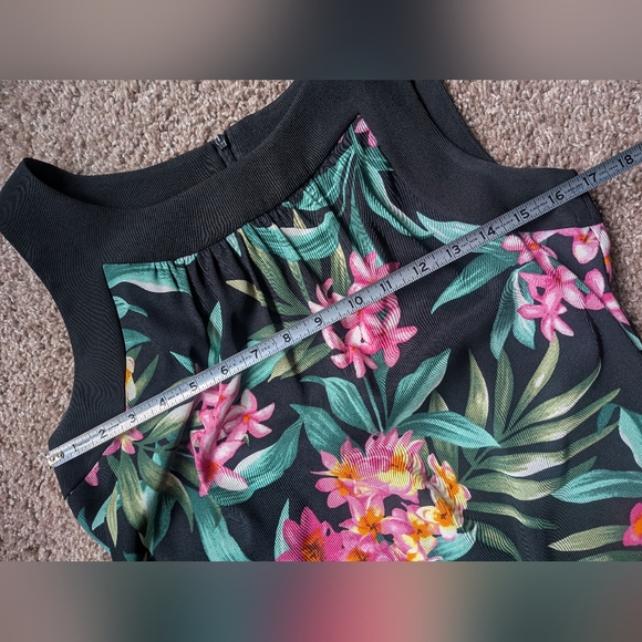AB Studio Tropical Plumeria Floral Black Sheath Dress Size 8 - Picture 6 of 11